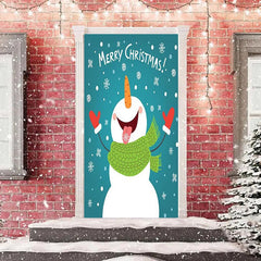 Blau Schneeflocke Schneemann Fröhlich Weihnachten Tür Abdeckung