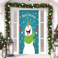 Blau Schneeflocke Schneemann Fröhlich Weihnachten Tür Abdeckung
