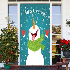 Blau Schneeflocke Schneemann Fröhlich Weihnachten Tür Abdeckung