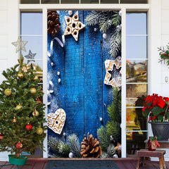 Blau Aus Holz Wand Grün Blätter Weihnachten Tür Abdeckung