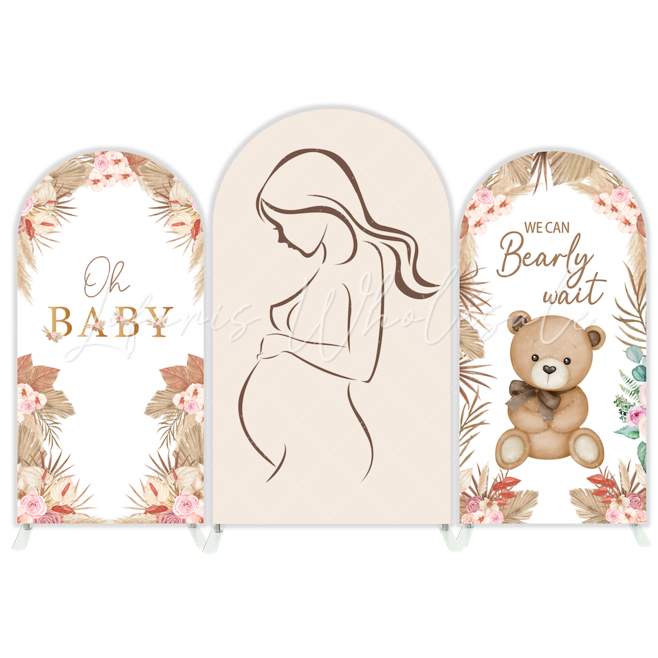 Boho Teddy Bear Pregnancy Mather Baby Shower Party Bogenhintergrund Abdeckung Schwangerschaft