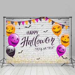 Ziegel Wand Flaggen Und Luftballons Glücklich Halloween Hintergrund