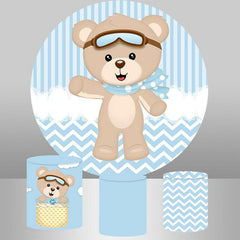 Ausländer Weiß Streifen Teddy Tragen Kreis Baby Dusche Hintergrund