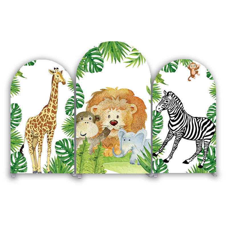 Safari Wild Jungle Dschungel Tiere Happy Birthday Bogenwand Abdeckung Grün Blätter Deko