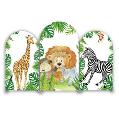 Safari Wild Jungle Dschungel Tiere Happy Birthday Bogenwand Abdeckung Grün Blätter Deko