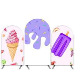 Süßigkeiten Und Eis Creme Thema Lila Bogen Hintergrund Bausatz für Geburtstag