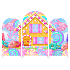 Candy Donut Birthday Baby Shower Party Bogenhintergrund Abdeckung Zuckerbäcker Süß Party Deko