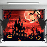 Karikatur Schloss Mond Rot Himmel Kürbis Halloween Hintergrund