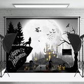 Karikatur Gruselig Schloss Wolf Hexe Halloween Hintergrund