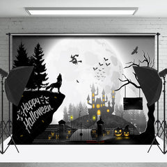 Karikatur Gruselig Schloss Wolf Hexe Halloween Hintergrund