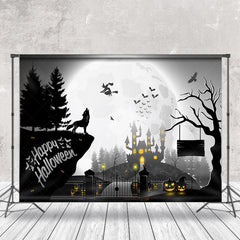 Karikatur Gruselig Schloss Wolf Hexe Halloween Hintergrund