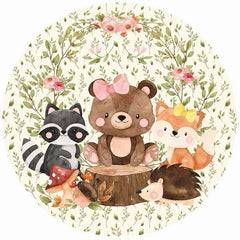 Kreis Tiere Blume Blätter Glücklich Geburtstag Hintergrund