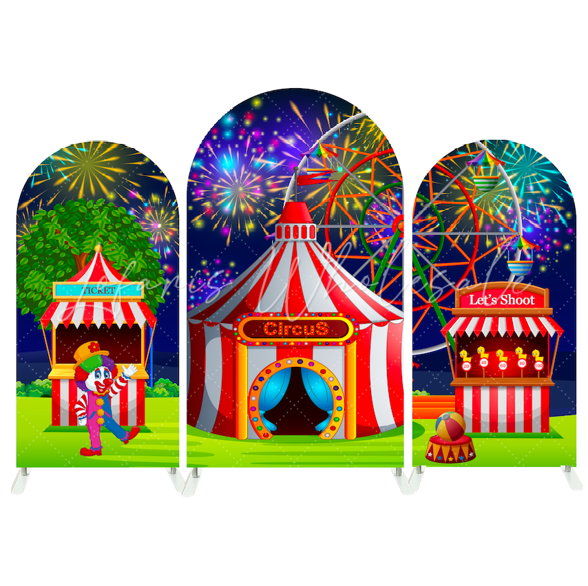 Circus Birthday Baby Shower Party Chiara Bogenhintergrund Abdeckung Zirkuszelt Clown Tiere Deko