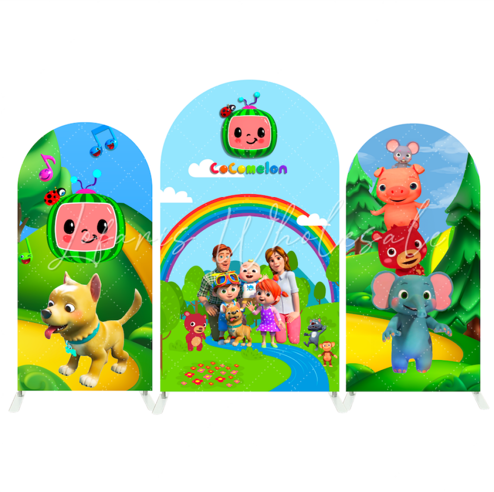 Cocomelon Birthday Baby Shower Party Background Bogenwand Abdeckung JJ Familie Melone Deko