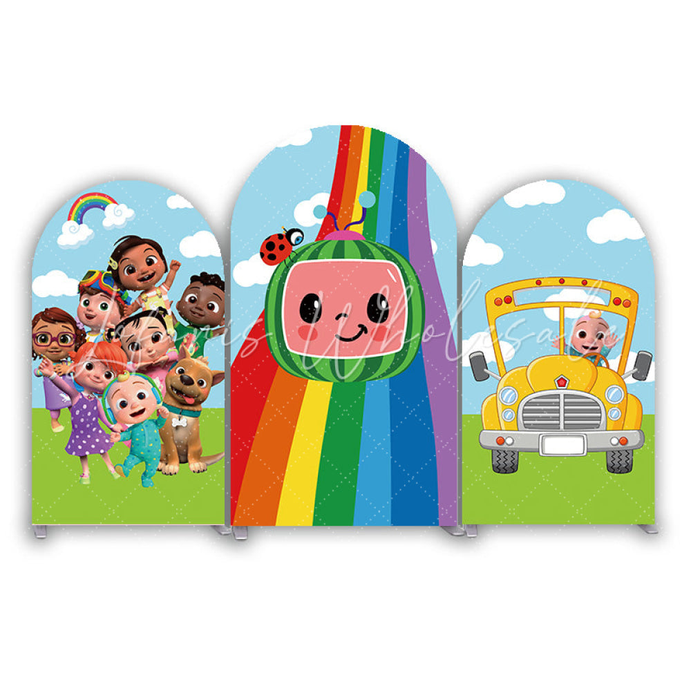 Cocomelon Theme Happy Birthday Party Chiara Bogenhintergrund Abdeckung Kinderlieder TV Deko