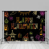 Bunt Neon Geister Schwarz Glücklich Halloween Hintergrund