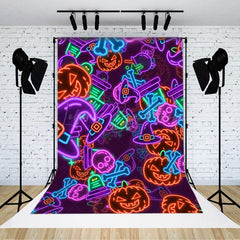 Bunt Neon Hut Kürbisse Geister Halloween Hintergrund