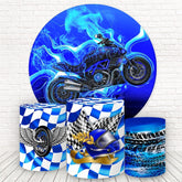 Cool Motorrad Blau Wettrennen Runden Hintergrund Bausatz Für Junge