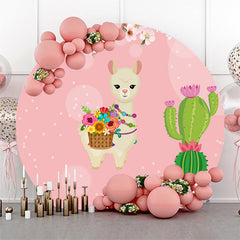 Niedlich Alpaka Und Kaktus Runden Rosa Geburtstag Hintergrund