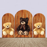 Niedlich Braun Teddy Bären Holz Wand Bogen Hintergrund Bausatz