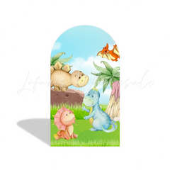 Cute Dinosaur Cartoon Theme Happy Birthday Party Bogenhintergrund Abdeckung Dino Niedlich Deko