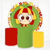 Niedlich Mädchen Blumen Grün Rot Gelb Runden Geburtstag Hintergrund Bausatz