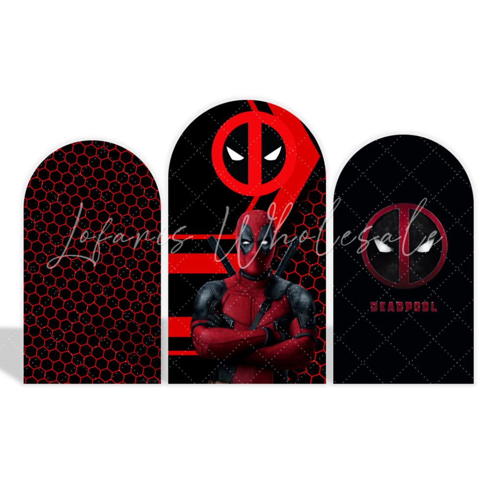 Deadpool Thema Geburtstagsparty Bogenwand Abdeckung Superhelden Fotohintergrund Stoffbezug
