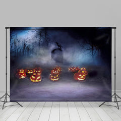 Schwach Nebel Kürbis Wald Grabstein Halloween Hintergrund