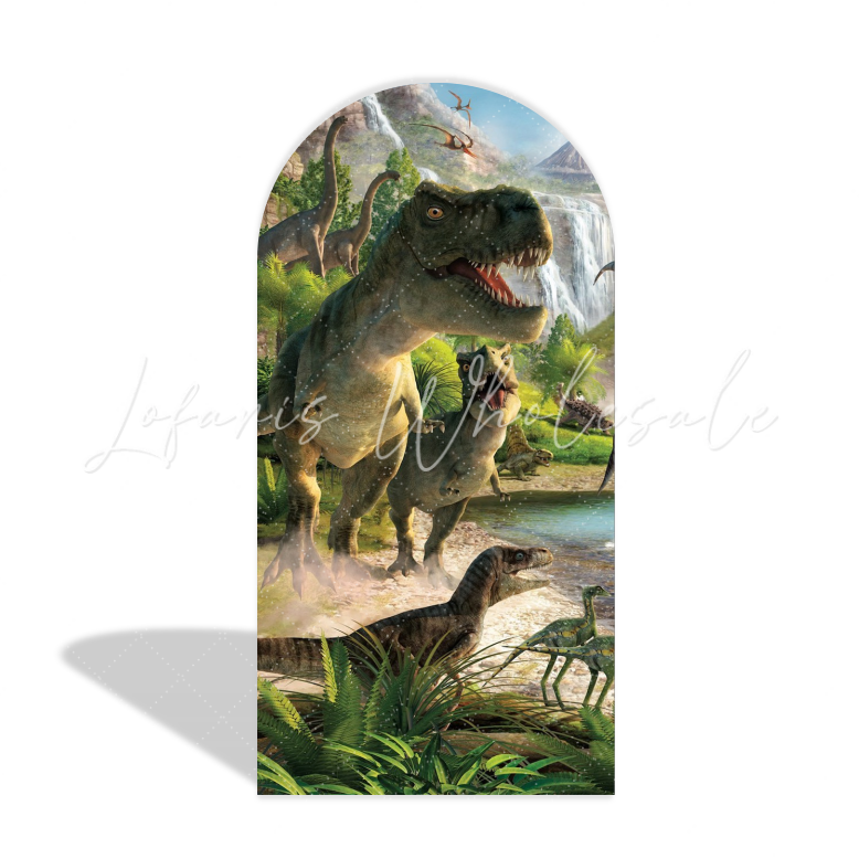 Dinosaur T-Rex Thema Happy Birthday Bogenwand Stoffbezug Jungen Party Fotohintergrund