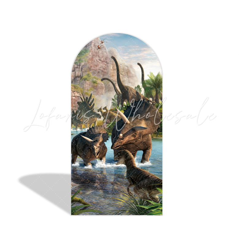 Dinosaur T-Rex Thema Happy Birthday Bogenwand Stoffbezug Jungen Party Fotohintergrund
