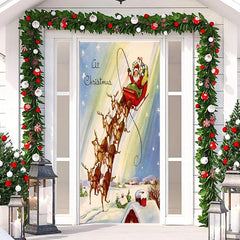 Elche Schlitten Weihnachtsmann Klaus Schneefeld Weihnachten Tür Abdeckung