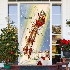 Elche Schlitten Weihnachtsmann Klaus Schneefeld Weihnachten Tür Abdeckung