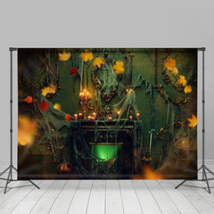 Fallen Ahorn Blatt Spinne Web Beängstigend Halloween Hintergrund