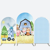 Bauernhof Windmühle Baby Tier Blau Plaid Bogen Hintergrund Bausatz