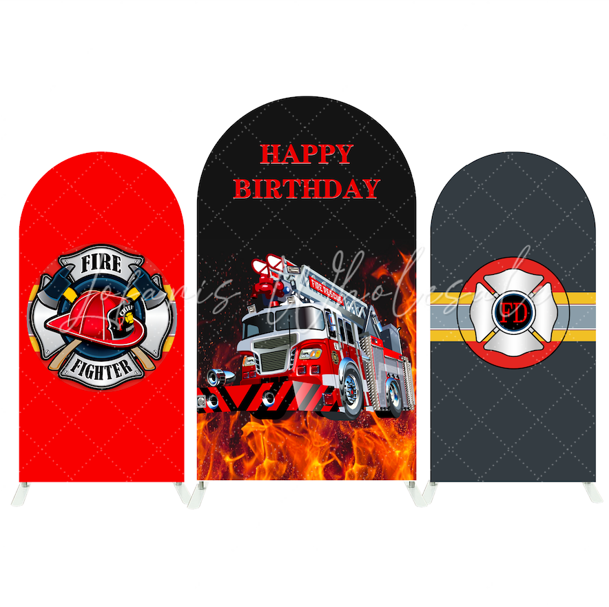 Fireman Firefighter Fire Truck Theme Bogenhintergrund Abdeckung Feuerwehrmann Auto Jungen Deko