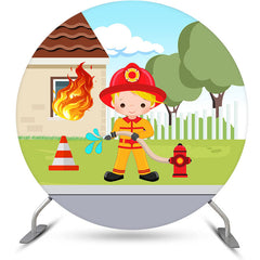 Feuerwehrmann Feuerwehrauto Thema Vorsicht Glücklich Geburtstag Hintergrund Bausatz