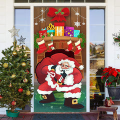 Kamin Weihnachtsmann Geschenk Strümpfe Weihnachten Tür Abdeckung