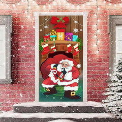 Kamin Weihnachtsmann Geschenk Strümpfe Weihnachten Tür Abdeckung