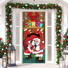 Kamin Weihnachtsmann Geschenk Strümpfe Weihnachten Tür Abdeckung