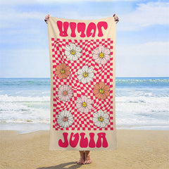 Blumen Rot Plaid Brauch Name Strand Handtuch für Mädchen