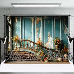 Blumen Blau Betrübt Treppe Retro Wand Hintergrund