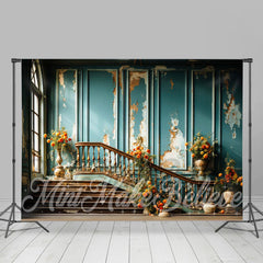 Blumen Blau Betrübt Treppe Retro Wand Hintergrund