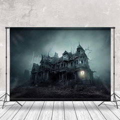 Nebel Abdeckungen Baufällig Schloss Bei Nacht Hintergrund