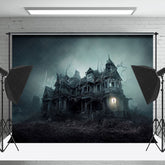 Nebel Abdeckungen Baufällig Schloss Bei Nacht Hintergrund