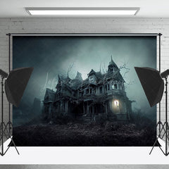 Nebel Abdeckungen Baufällig Schloss Bei Nacht Hintergrund