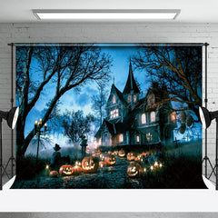 Wald Villa Kürbis Dunkel Farbe Halloween Urlaub Hintergrund