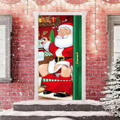 Lustig Toilette Weihnachtsmann Rot Grün Weihnachten Tür Abdeckung