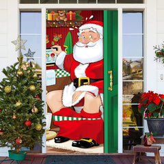 Lustig Toilette Weihnachtsmann Rot Grün Weihnachten Tür Abdeckung