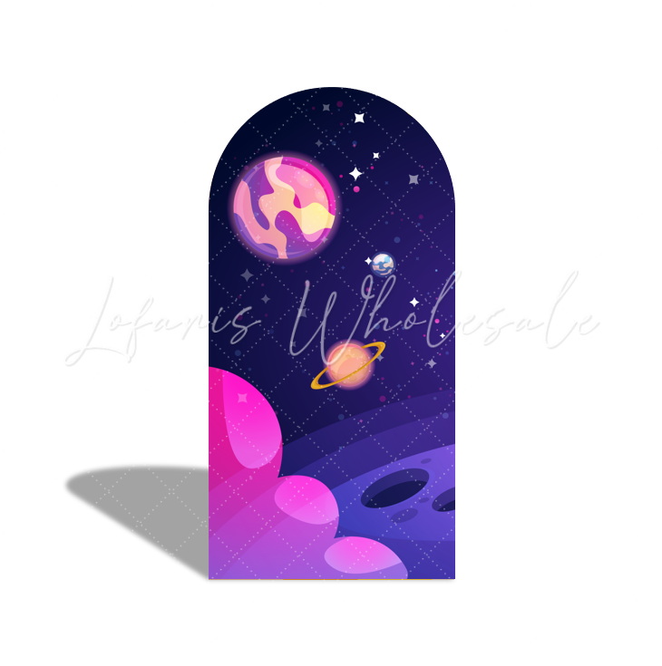Galaxy Birthday Baby Shower Party Bogenwand Abdeckung Weltraum Sterne Lila Fotohintergrund