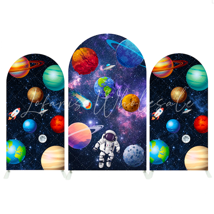 Galaxy Space Astronaut Cartoon Arch Backdrop Bogenhintergrund Abdeckung Weltraum Planeten Deko
